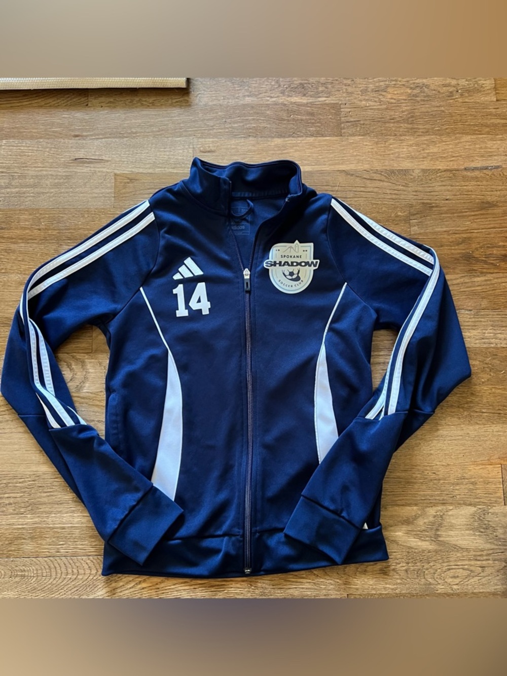 adidas Navy White Soccer Zip Up Spokane Shadow 14 Training Jacket